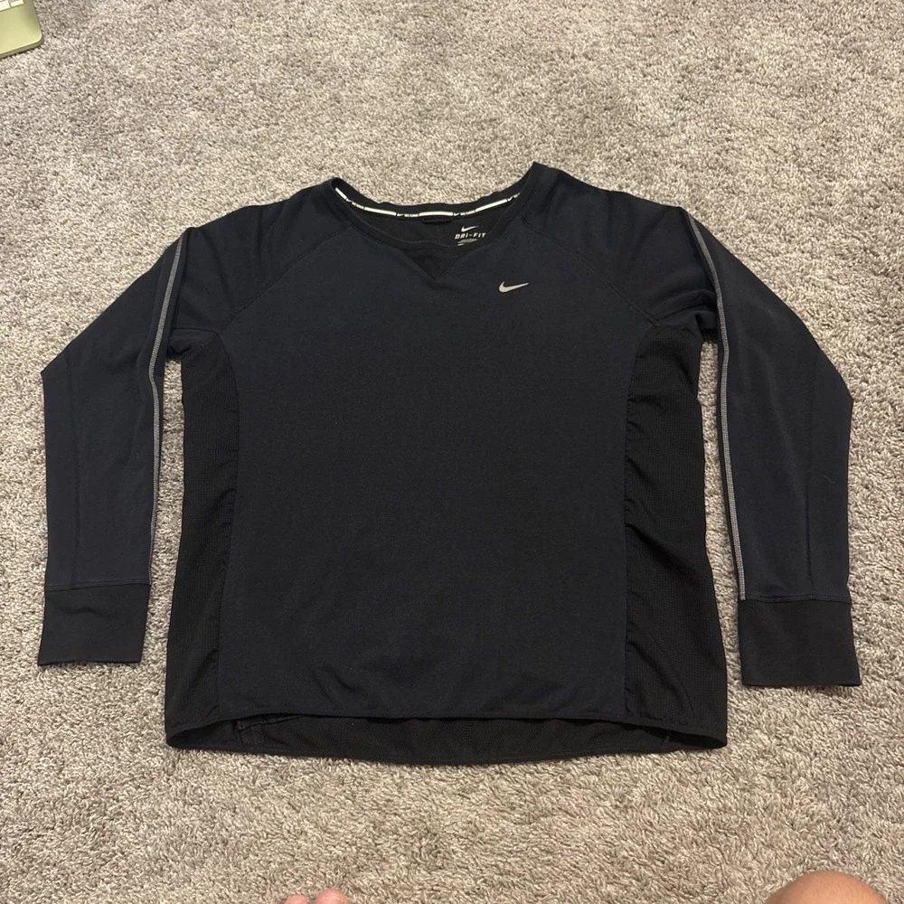 646653-010 Nike Women's running SPRINT reflective crew shirt Zip Pocket XL Black